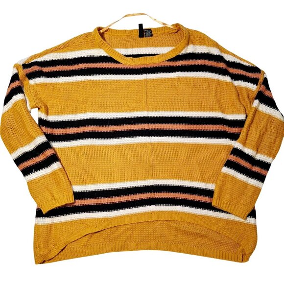 Striped Mustard Yellow XL Sweater Free For All People 100% Acrylic Cozycore - Picture 1 of 4